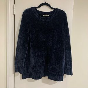 Orvis navy blue chenille crew neck sweater Casual Cozy Plush Size XL
